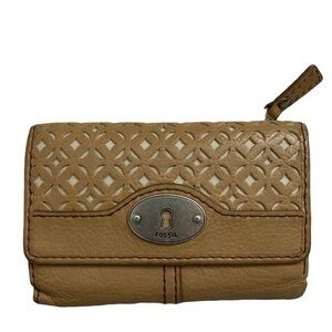 Fossil dark beige or tan lazer cutout wallet